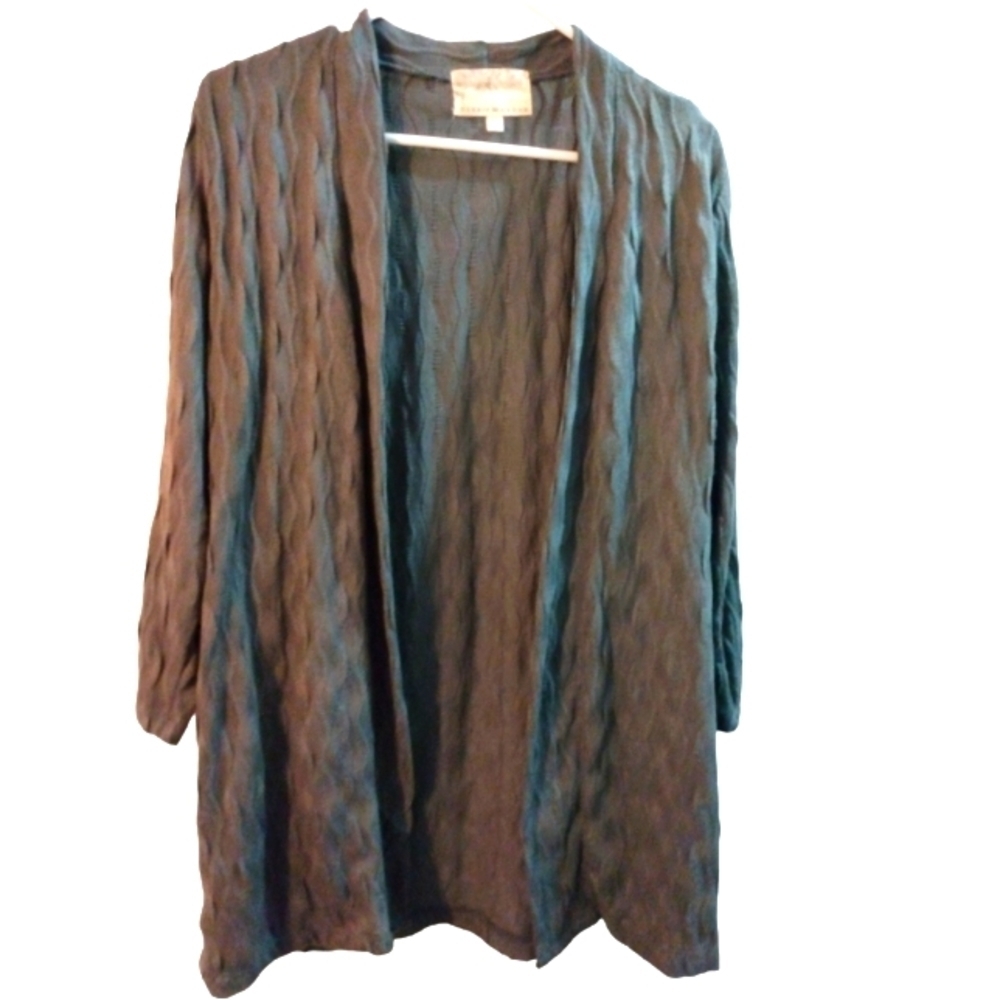 Anthropologie Debbie Morgan Gray Lightweight Open Front Cable Design Cardigan L
